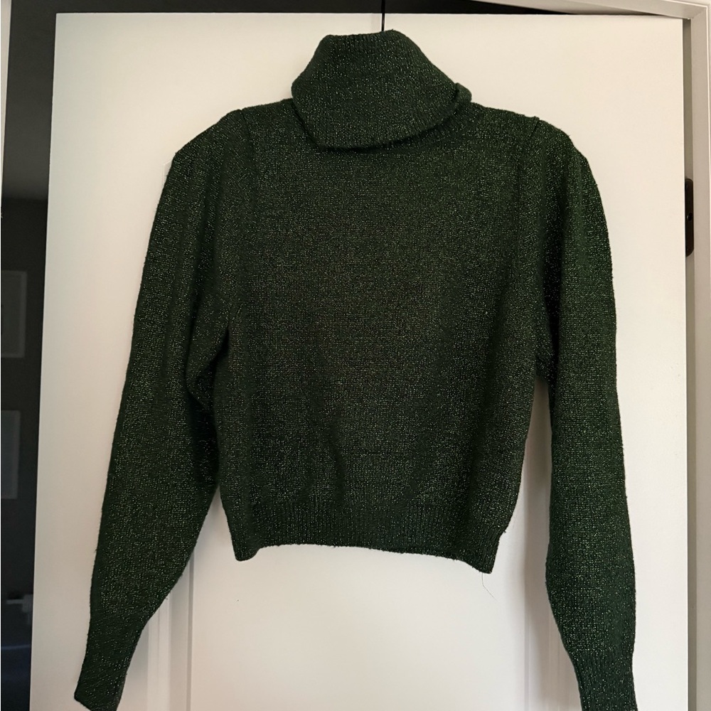 Mango Dark Green Metallic Turtleneck Sweater